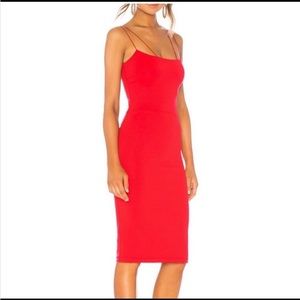 David Lerner REVOLVE Red Asymmetrical Strap Strappy Sleeveless Bodycon Midi